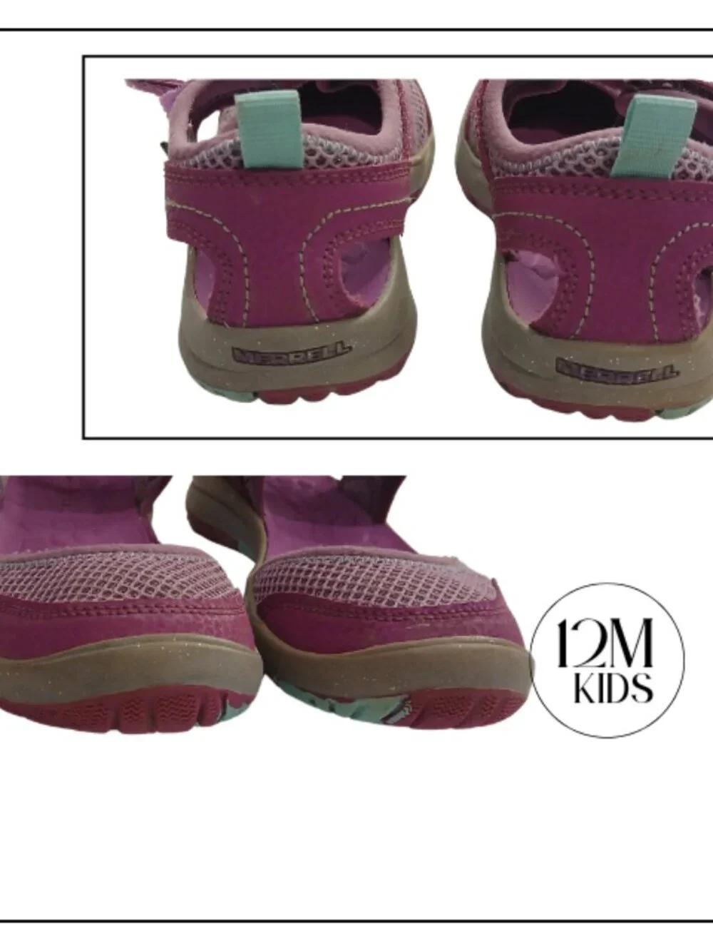 Merrell Plum Purple Kids Hook-and-Loop Sandals with Mesh Upper